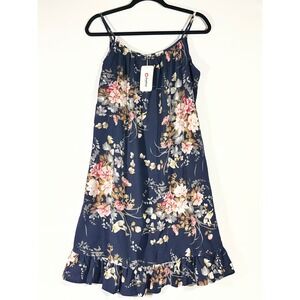 PatPat Floral Spaghetti Strap Ruffle Hem Sundress Women M Navy Flowy Boho Beach